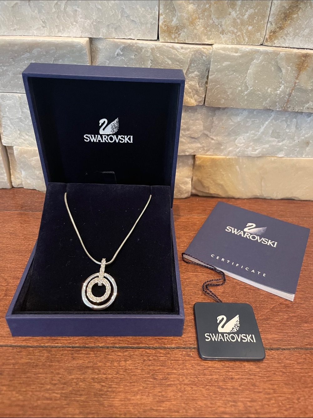 Swarovski Silver Crystal Double Circle Pendant Necklace